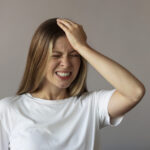 front view woman being frustrated